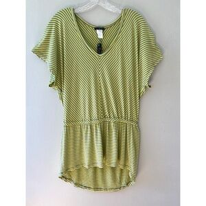 Tunic Cover up Top Blouse High Low Hem Lime Gray Relaxed Fit Stretch, Size M